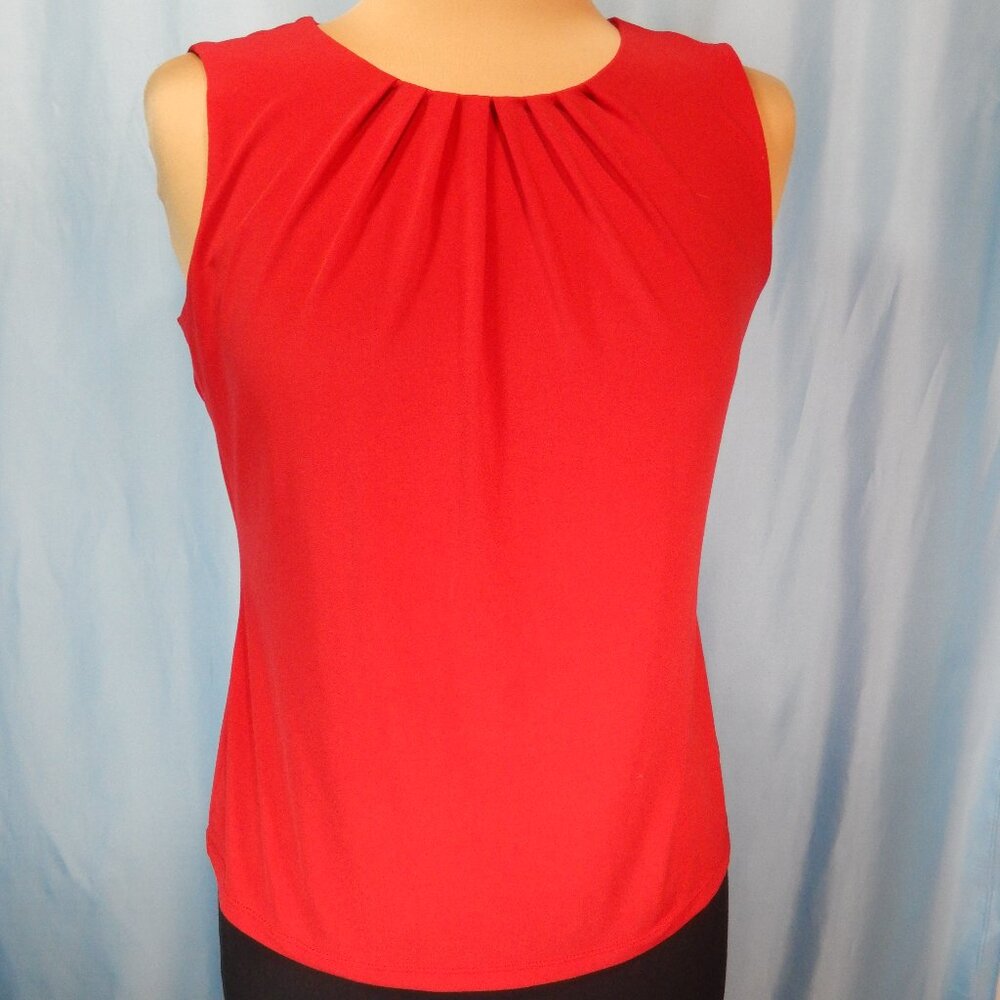 Calvin Klein Red Pleated Neck Sleeveless Career Top PM EUC